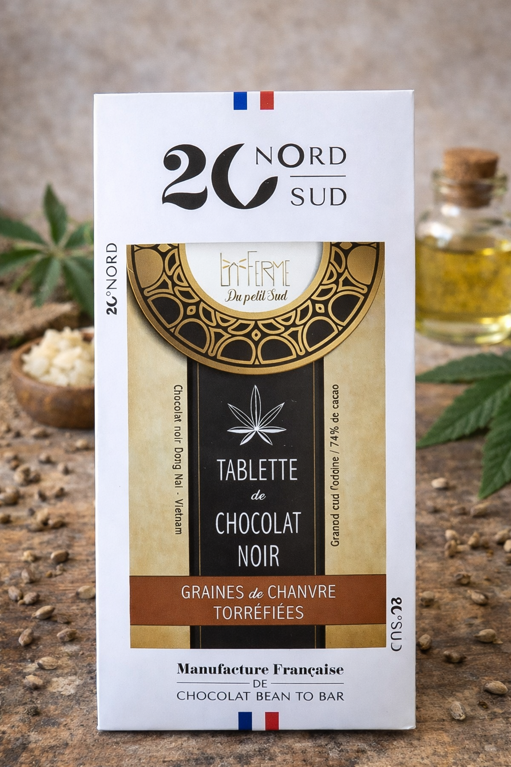 Tablette de Chocolat Noir 74% Graines de Chanvre Torréfiées