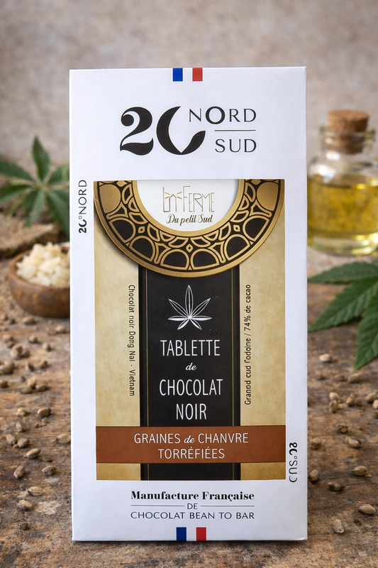 Tablette de Chocolat Noir 74% Graines de Chanvre Torréfiées